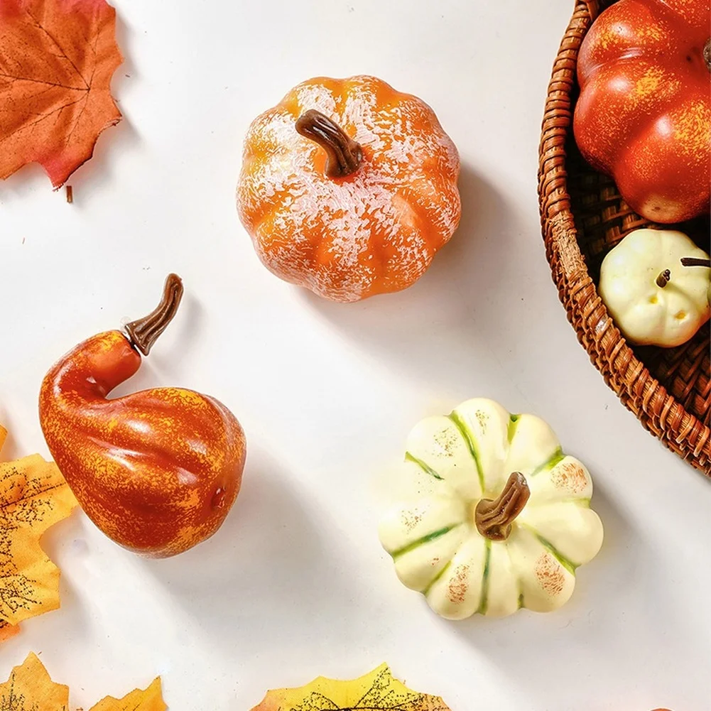 Assorted Autumn Decor Kit 44 Pcs Foam Pumpkins and Artificial Maple Leaves for Thanksgiving Centerpiece Craft Use