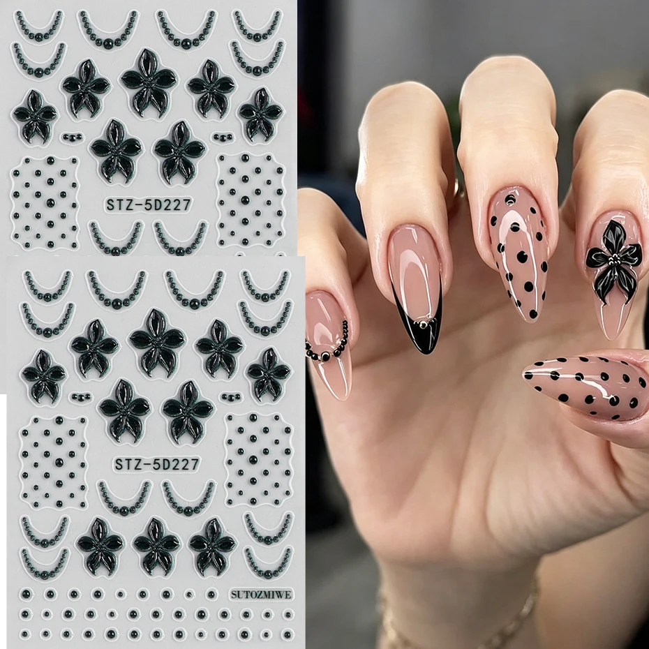 Nail Art Full Design - 5D Kabartmalı Siyah Zambak Çiçeği Tırnak