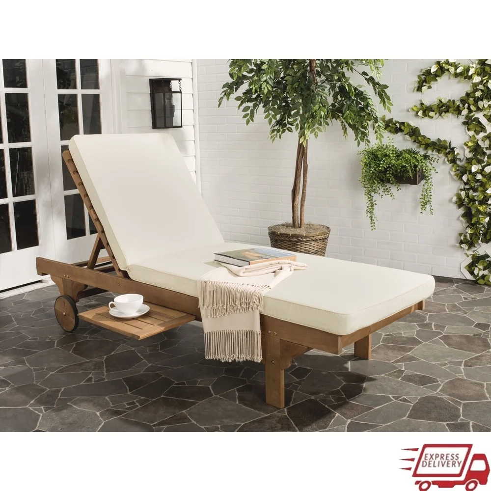 Chaise Lounge de madera maciza para exteriores, sillón con cojín y mesa auxiliar, reclinable ajustable, cubierta para Patio, jardín, piscina, relajación