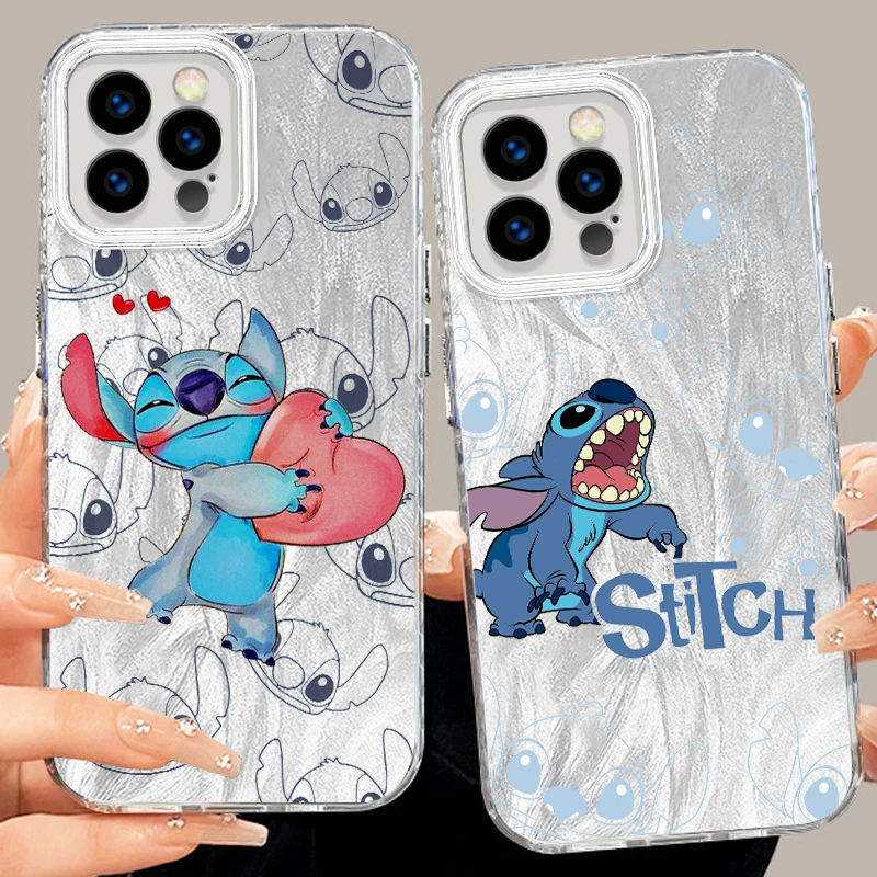 

Disney Cute Stitch For iPhone 15 14 13 12 11 XS X XR 8 7 Pro Max Plus Feather Yarn Silicone Phone Case