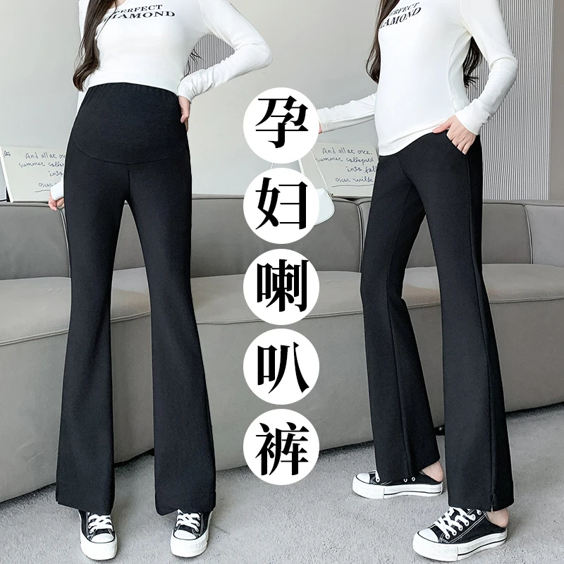 1581# 2023 Autumn Fashion Stretch Maternity Pants Boot Cut Slim Pencil Belly Trousers For Pregnant Women Casual Spring Pregnancy