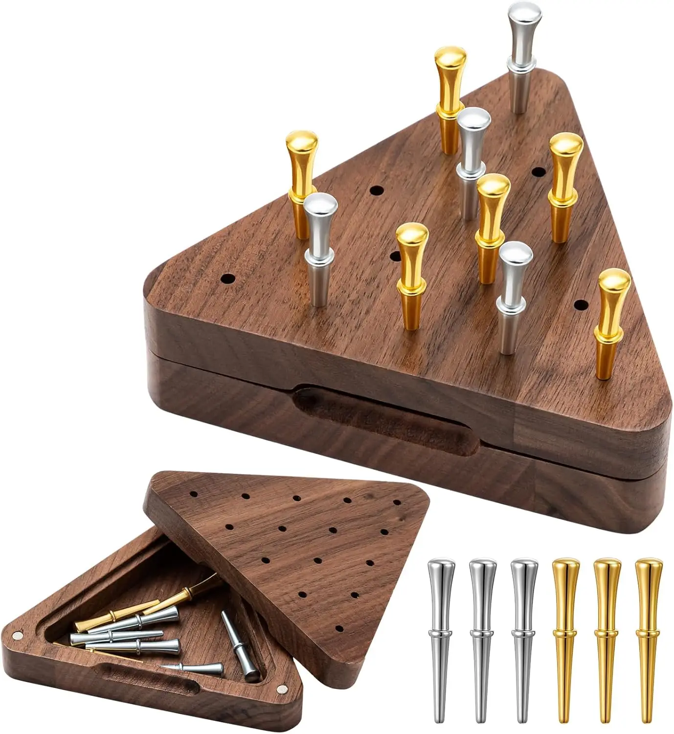 

4.3' Walnut Wooden Triangle Peg Game Set with Storage Box for Adults Travel