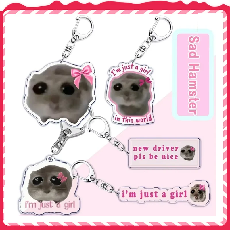 Fun Meme Im Just A Girl Sad Hamster Key Chain Keychains Ring for Accessories Bag Funny Pendant Keyring Jewelry Fans Gifts