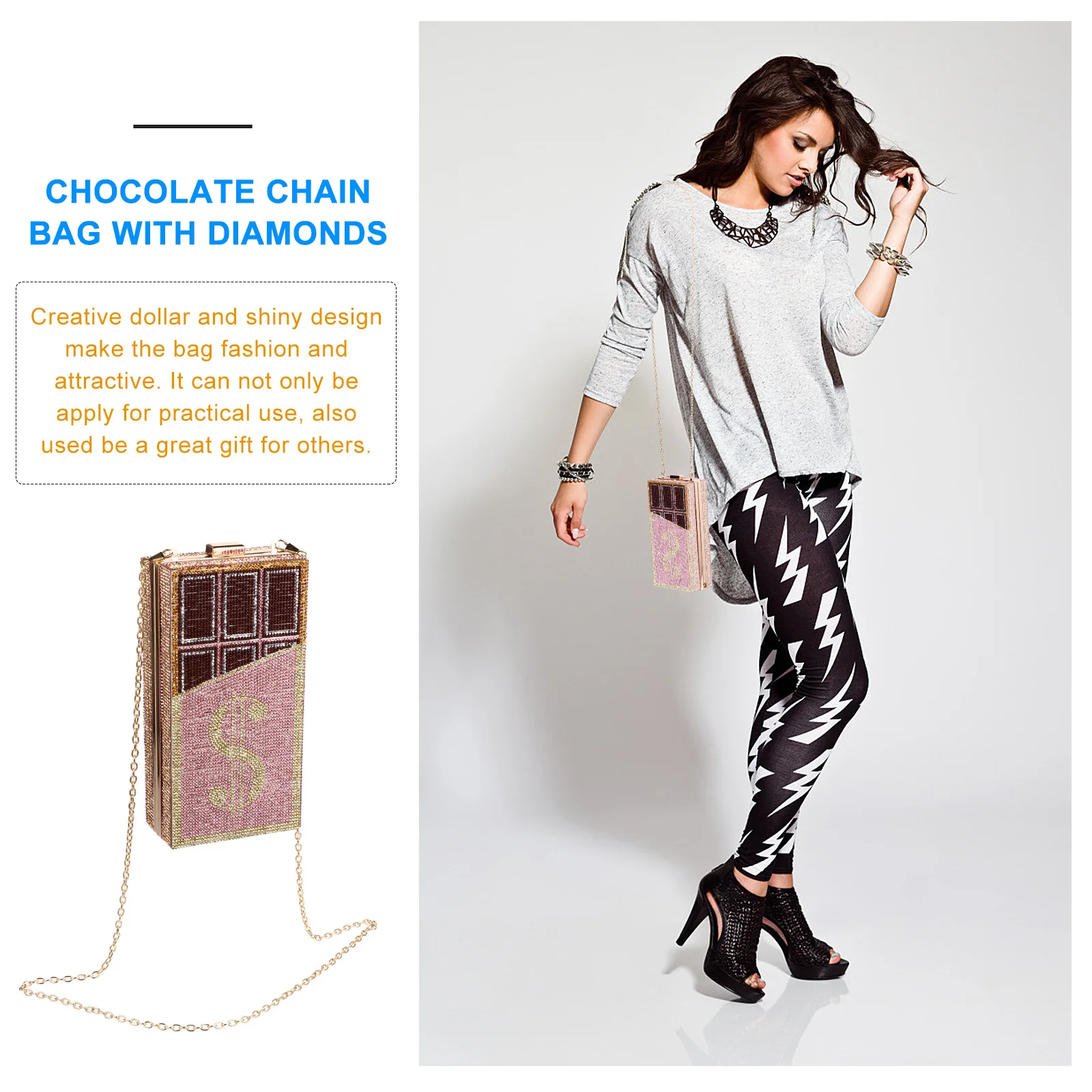 

Fashion Rhinestone Dollar Design Evening Bag Large Capacity Women Party Handbag Wedding Dinner Cocktail Clutch Purse