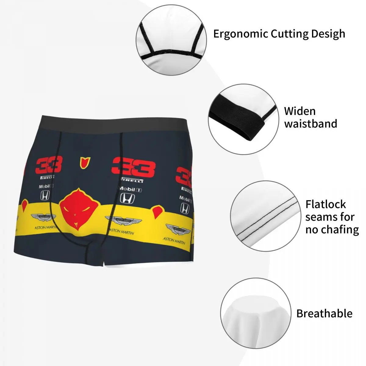 Max Verstappen 33 RB Men\'s Boxer Briefs Boxer Briefs Highly Breathable Underpants Top Quality Print Shorts Birthday Gifts