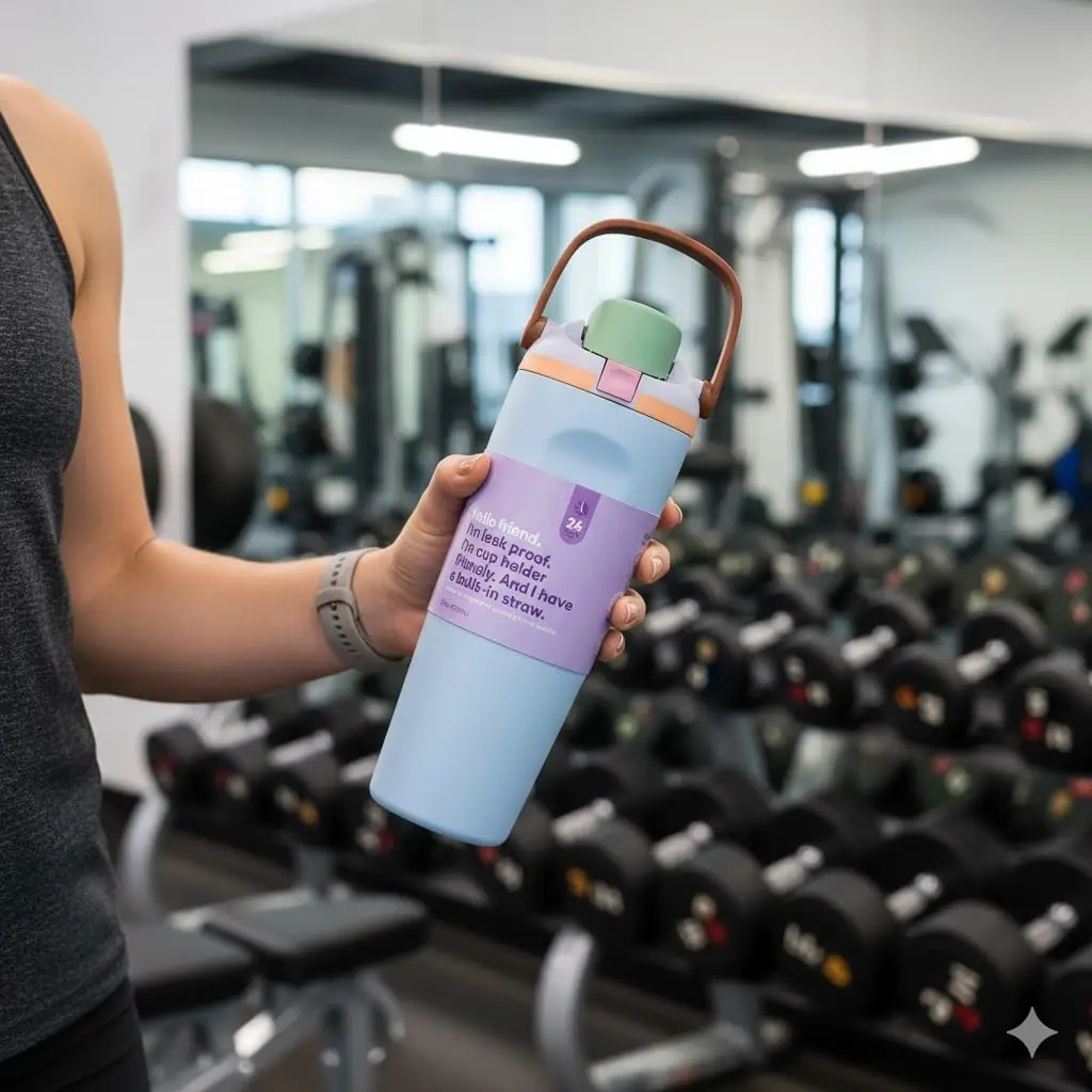 زجاجة مياه معزولة من الفولاذ المقاوم للصدأ مع صنبور ثنائي الاتجاه، ومقبض من القش والدلو، للسفر والمدرسة والرياضة، #1