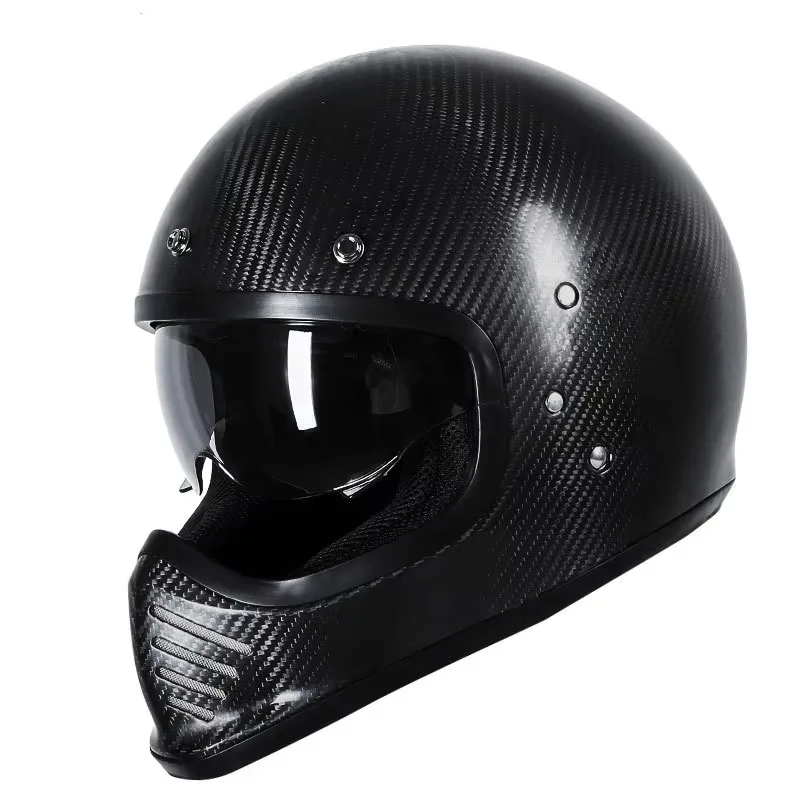 Go-kart Full-Face Retro Helmet for Men and Women eletric scooter Motorcycle Carbon Fiber Cruiser Full-Face Riding Helmet