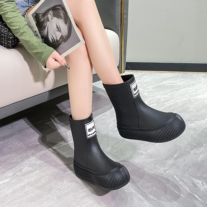 Waterproof Band Mouth Rain Shoes Women Fashion Outside Wear Rain Boots Net Red Light Water Shoes Non-slip Soft Sole Rubber Shoes