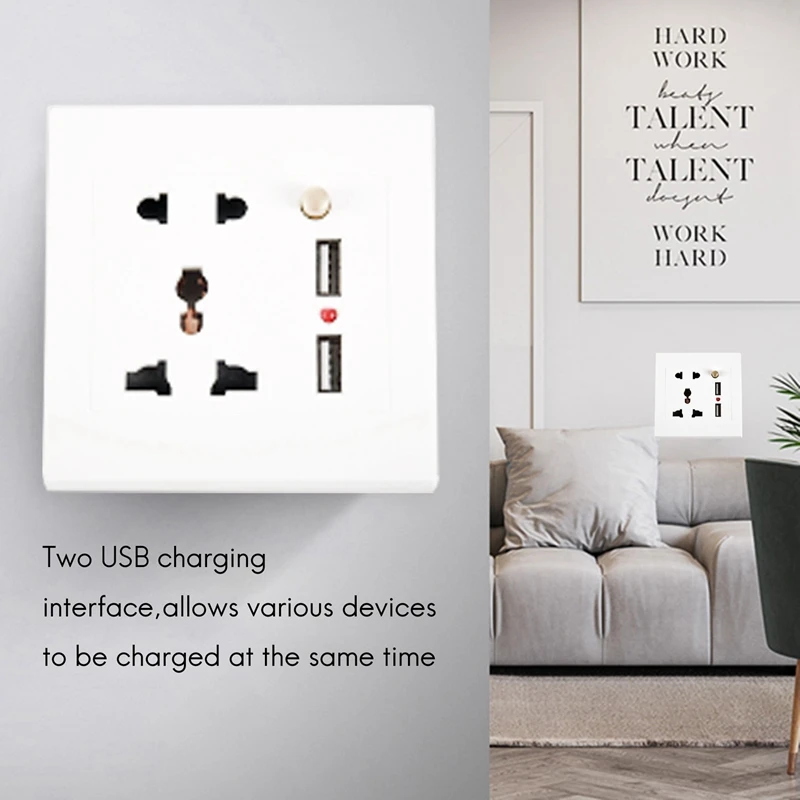 2,1 A Dual-USB-Wandladegerät-Buchse, Adapter, universelles Steckdosenpanel mit Schalter, PZZW