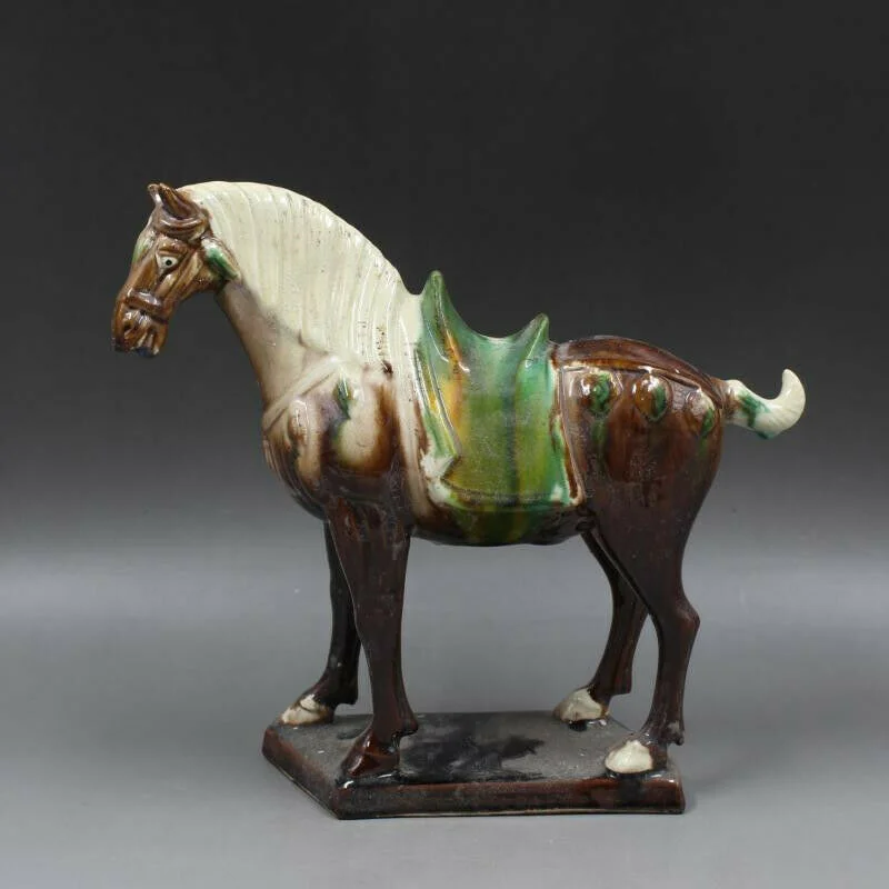 Antique China Handwork Old Porcelain Tang Tri-Color Glazed Ceramics War Horse
