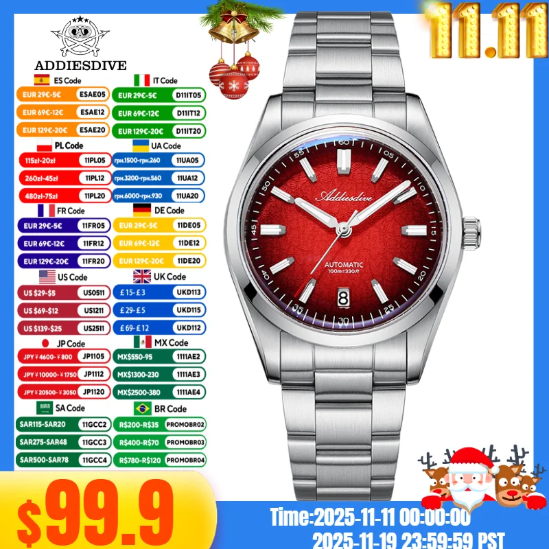 

ADDIESDIVE Men Luxury Watch reloj hombre NH35 Automatic 10Bar Waterproof Luminous 316L Stainless Steel 39mm Mechanical Watch