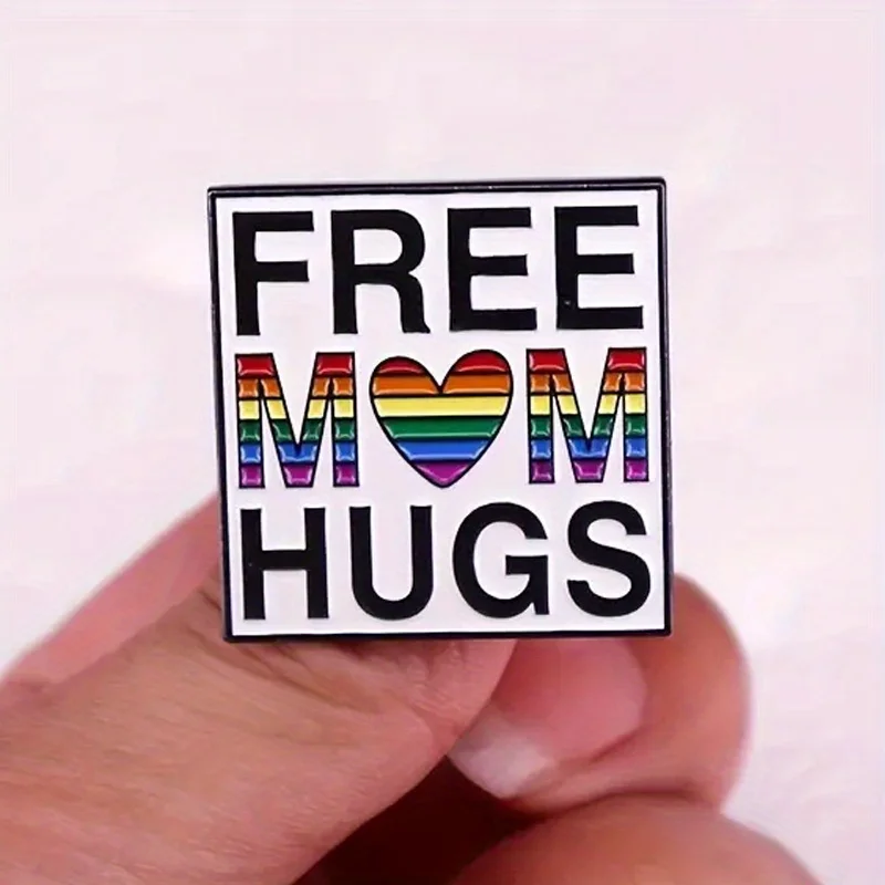 Broche carrée arc-en-ciel Free Spinal Hugs, épingle pour sac à dos, chapeau, vêtements
