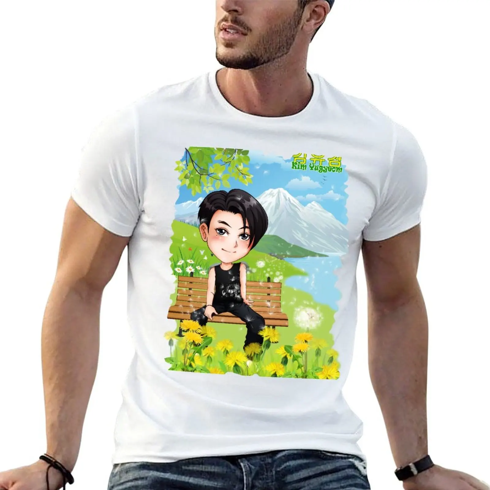 تي شيرت فاخر للرجال YuGyeom t GOT7 [JG0102] قميص أسود عادي رجل كيم مان قطن حزمة التي شيرت لتي شيرت