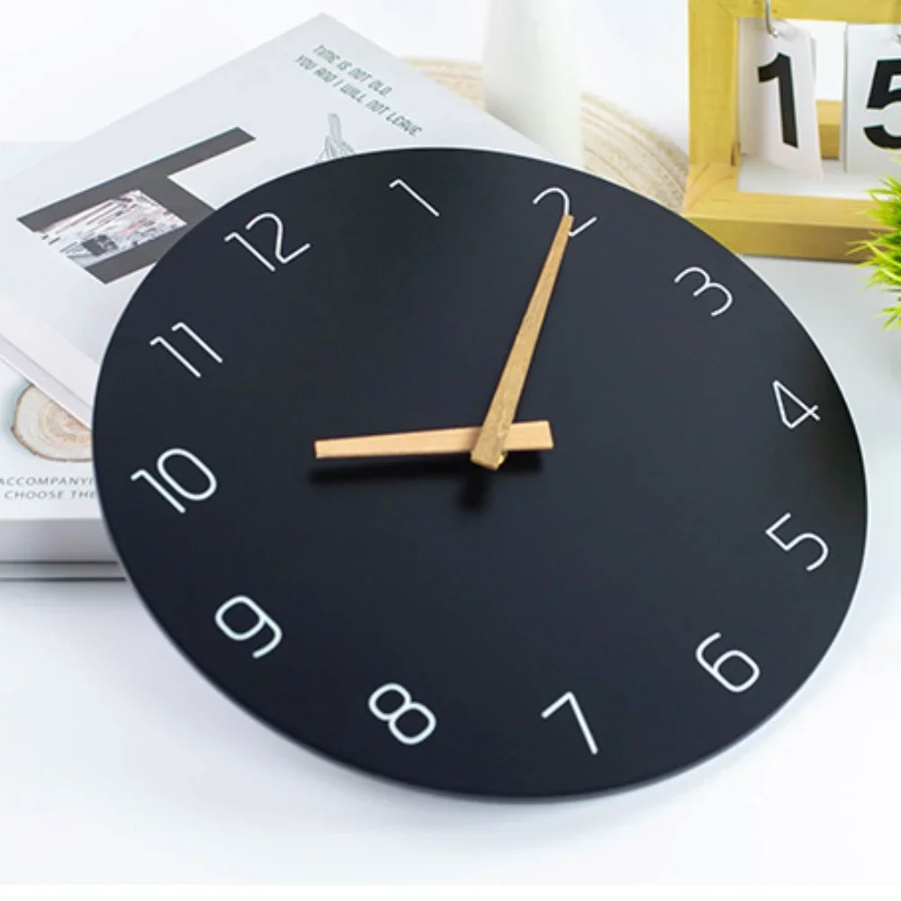 Frameless Wooden Wall Clock 30cm with Silent Quartz Movement Battery Operated for Bedroom Study and Office Walls