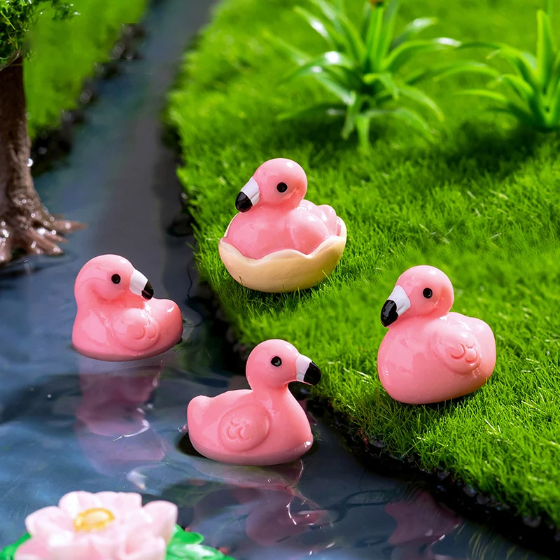 10Pcs Cute Cartoon Mini Flamingo Micro Landscape Decoration Crafts Miniature Resin Figurines Accessories DIY Home Decoration