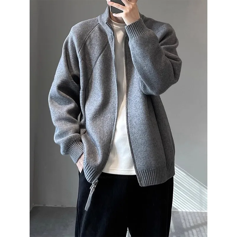 Black Knitted C Jacket F Men,  And Autumn, High-End Feel, Lazy  Style, Stand