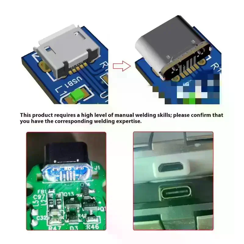 2Pcs Charging Port For PCB Soldering DIY Repair Adapter USB Connector Type C Female Jack 5Pin SMD SMT Type-C Socket