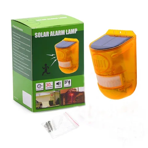 Luz de seguridad Solar LED recargable para el hogar, alarma de emergencia con Sensor de movimiento PIR, luz de advertencia de 129 decibelios