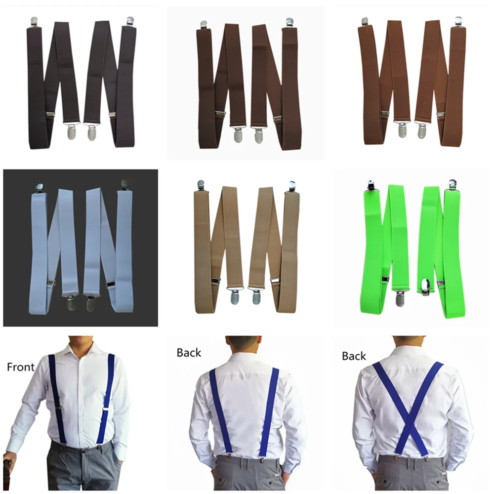 3.5ซม.กว้างสี Cross Suspenders ผู้ชาย4คลิปผู้หญิง Suspender สำหรับงานแต่งงานกางเกง Braces