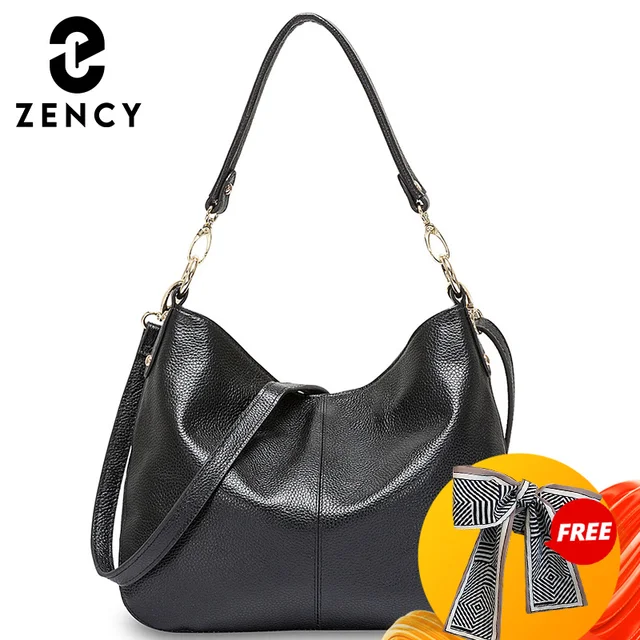 Zency 100% Skóra Naturalna Wysoka Jakość A+ Damska Torba na Ramię Modna Czarna Listonoszka Torebka Damska Hobo Szara Torba Shopper