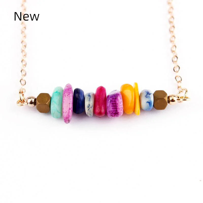 Handmade Raw Marble Stone Bead Cluster Choker Multicolor Bar Chokers Necklaces Minimalist Gift