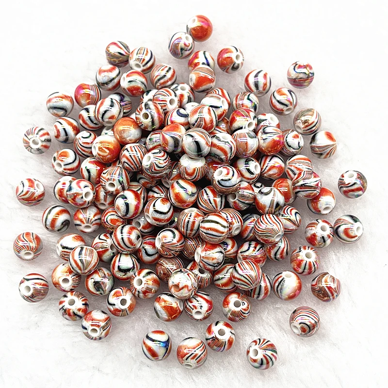 50pcs 8mm Colour AB Acrylic Imitation Wood Grain Loose Spacer Beads for Jewelry Making DIY Handmade Bracelet Accessories