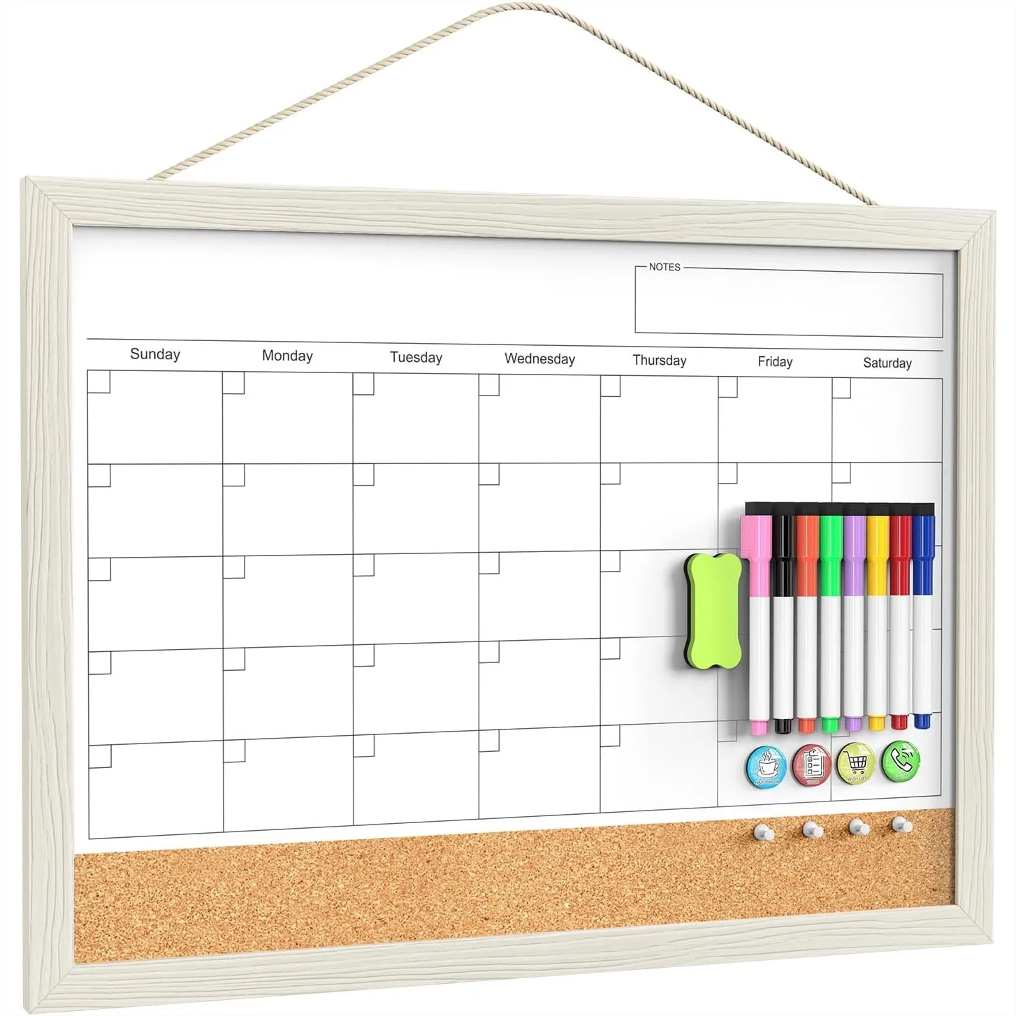 

Calendar Whiteboard for Wall, 18x24 Inches 2-in-1 Dry Erase Board & Cork Board Combo with Wood Frame, Magnetic Monthly Planner