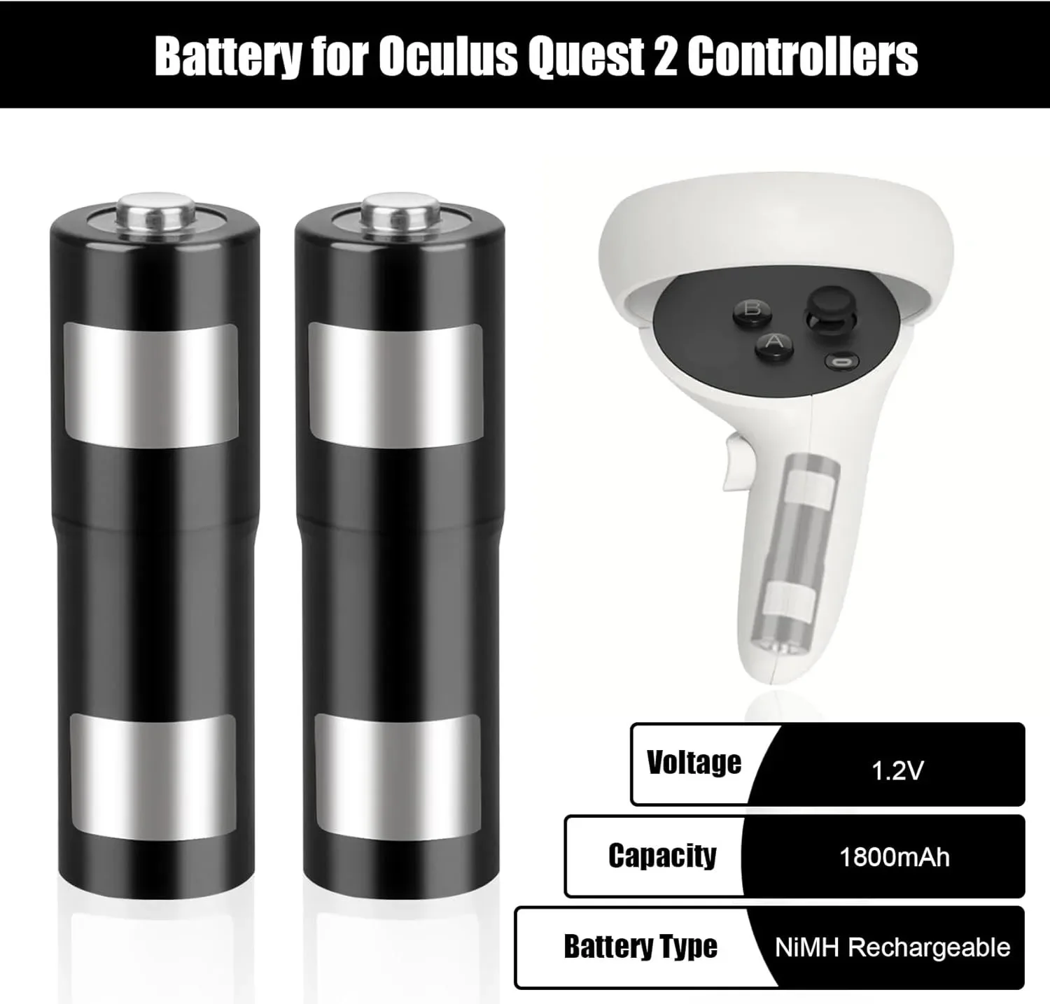 Batterie rechargeable pour manette Mate Quest 3/3s, compatible avec la manette Oculus Quest 2 et la station de charge, 1800 mAh, piles AA, lot de 2