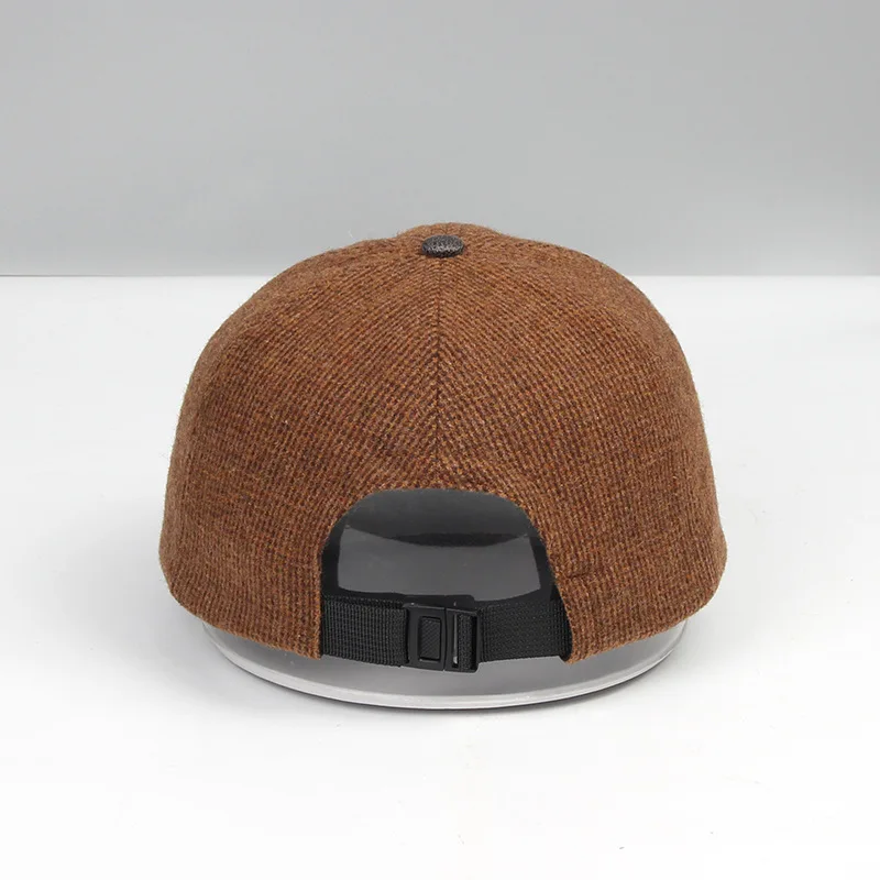 Individuell Bestickte Logo-Baseballkappen aus Wolle für Herbst und Winter, Unisex, mit Kunstleder-Schirm und Britischem Sportdesign – Detail 6