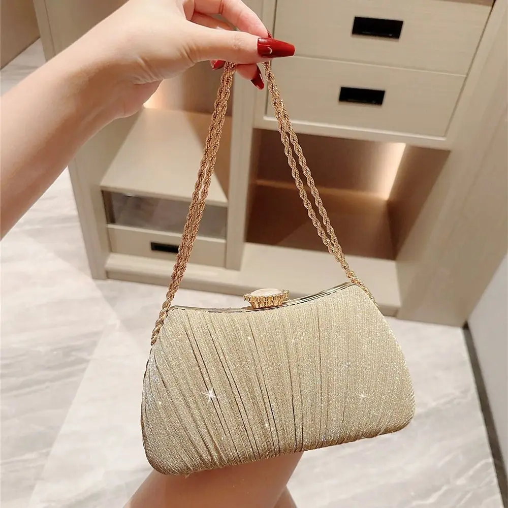 Women French Vintage Gold Evening Bag Fashion Banquet Clutch Chain Shoulder Bags Luxury Purse Female Wedding Party Handbags