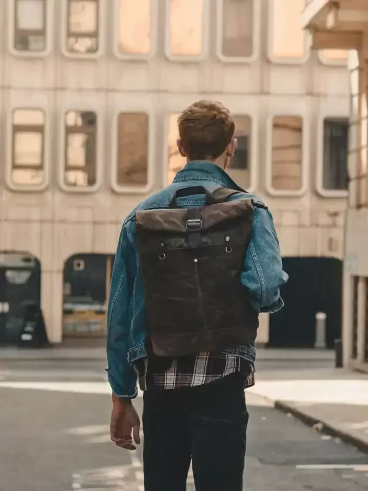 Timeless Canvas Leather Combo Backpack, Roll - Up Top Vintage Travel Bag, Heavy - Duty Hiking Daypack