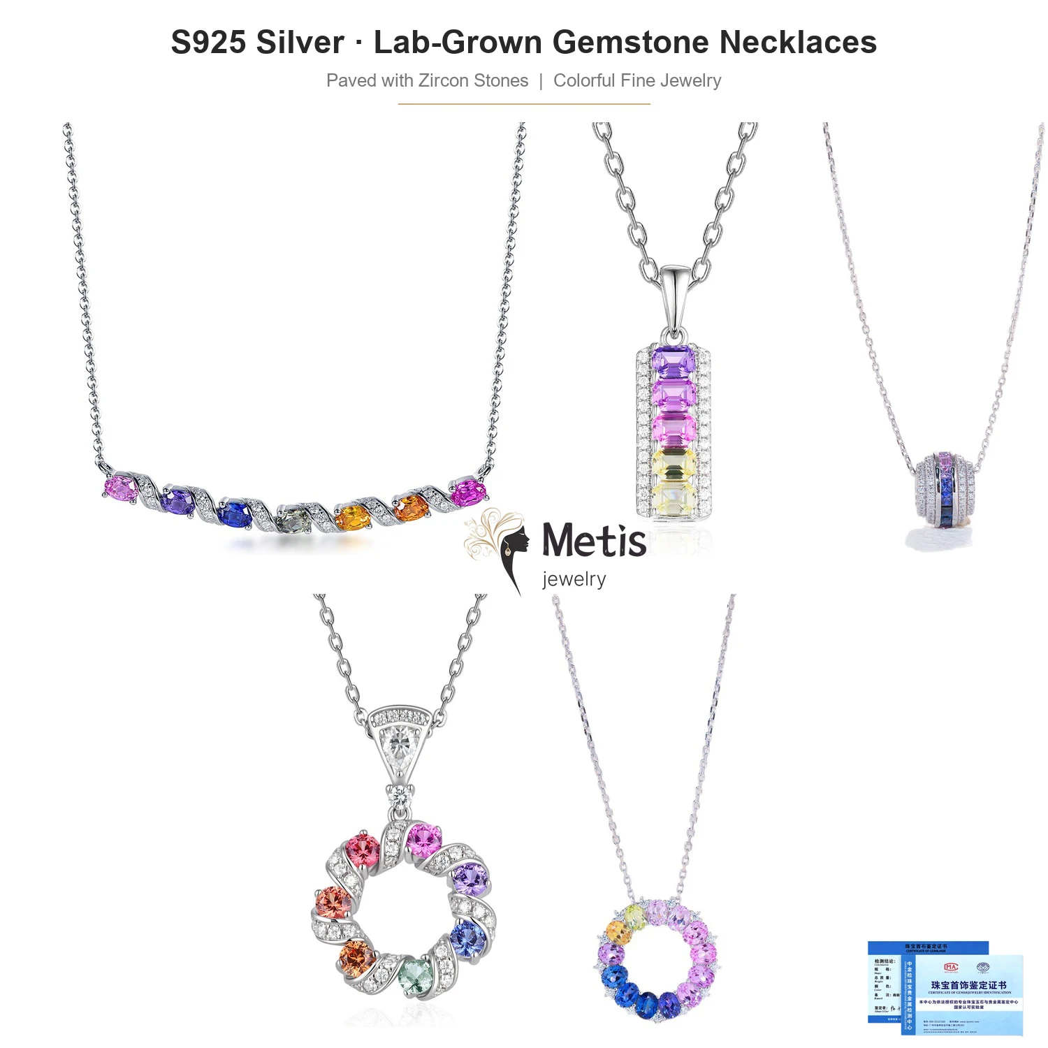 S925 Silver 18K Gold Plated Rainbow Gemstone Clavicle Necklace with Moissanite & Zircon, Luxury Versatile Gift for Women