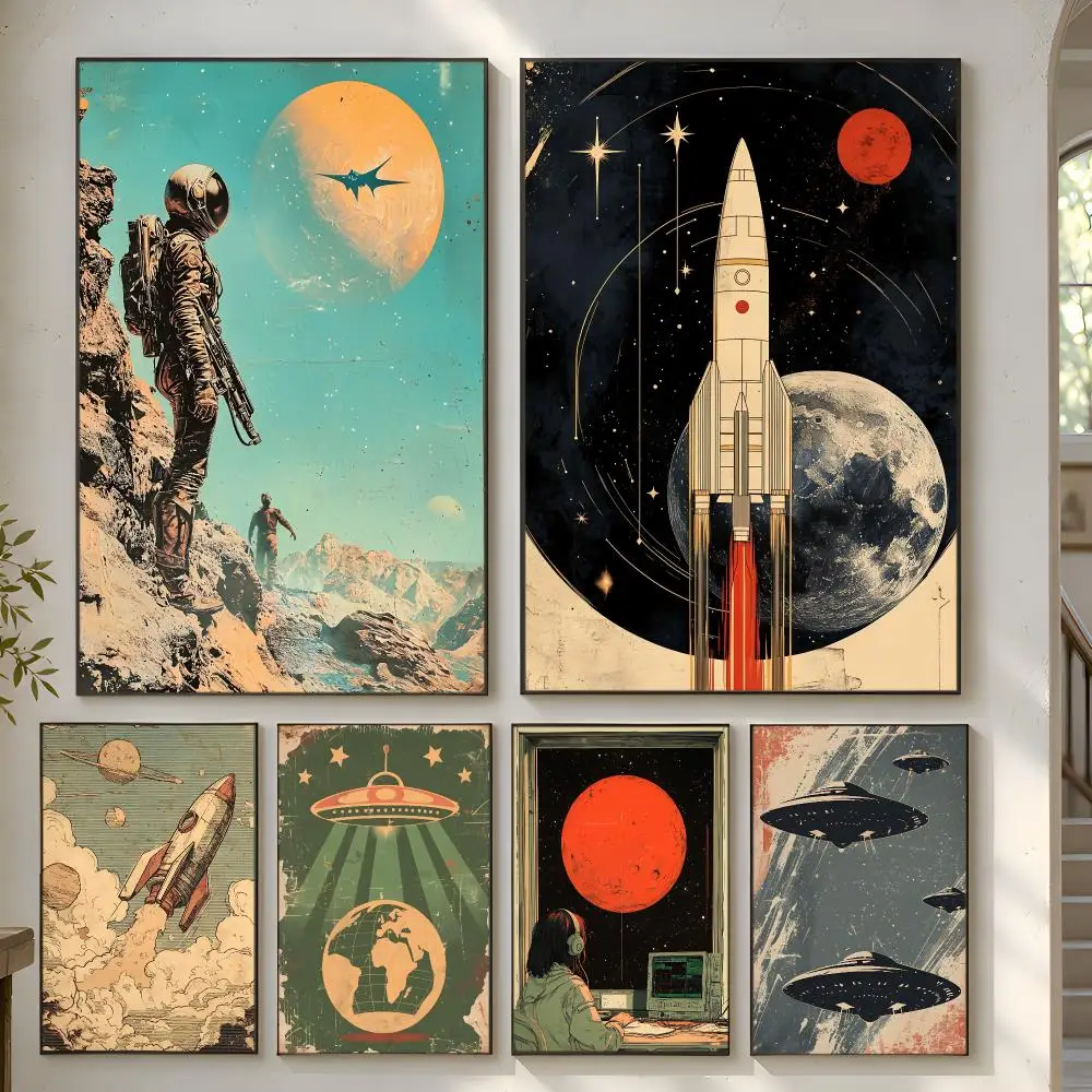 Retro Space Technology Spaceship Poster Home Artwork For Living Room Bedroom Office Dorm Apartment Gift