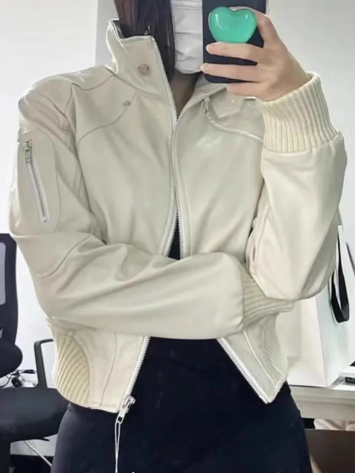 Loose ort Biker Jaet Women's plus Size Hong Kong Sle Retro Design Spring New Leather Coat Versatile Faion Outerwear