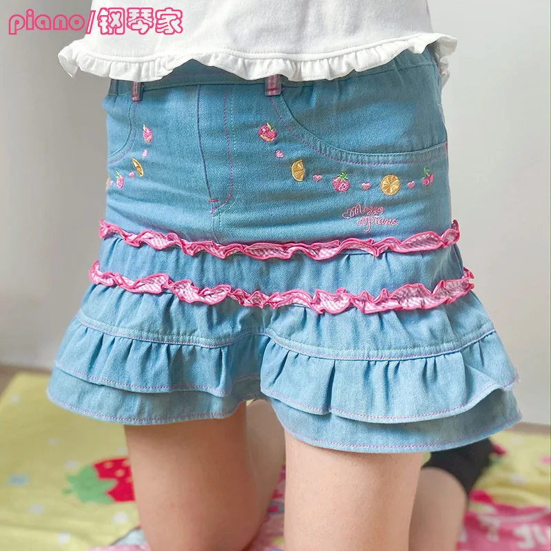 Ropa para hija Mp, falda vaquera de princesa dulce, bordado de dibujos animados japoneses, falda ajustada bonita, ropa a juego para madre e hija