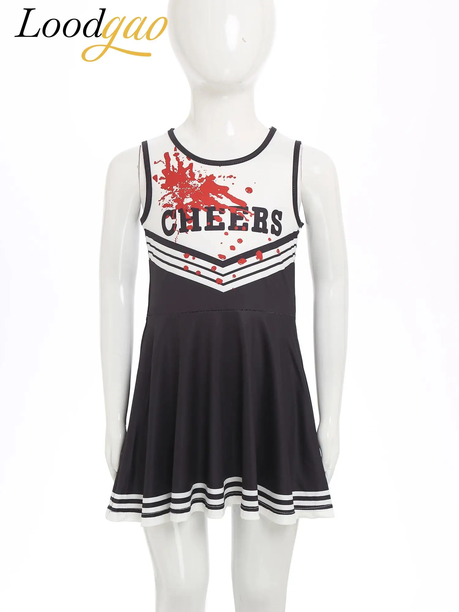 

Kids Girls Scary Halloween Fancy Dress Blood Outfit Cheerleading Dress Set Horror Cheeing Team Theme Parties Cheerleader Costume