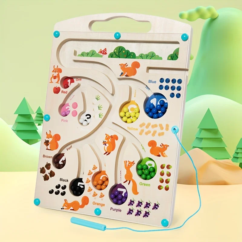 Montessori Toys Wooden Magnetic Pen Moving Ball Game Color Sorting Counting Board Fine Motor Training Sensory Educational Toys