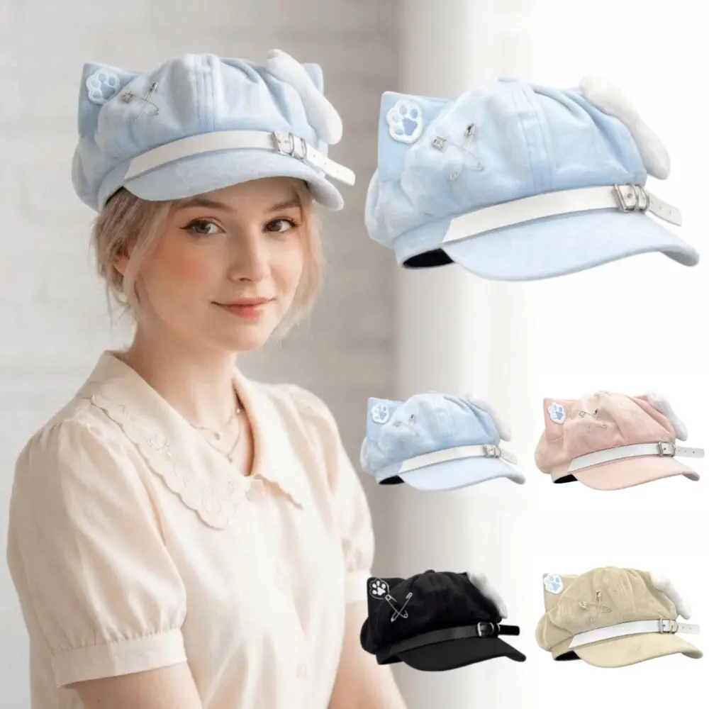 Popular Cat Ears Women's Beret Anime Cat Paw Pattern Newsboy Cap Japanese Style Sweet Baseball Cap Everyday Outfits