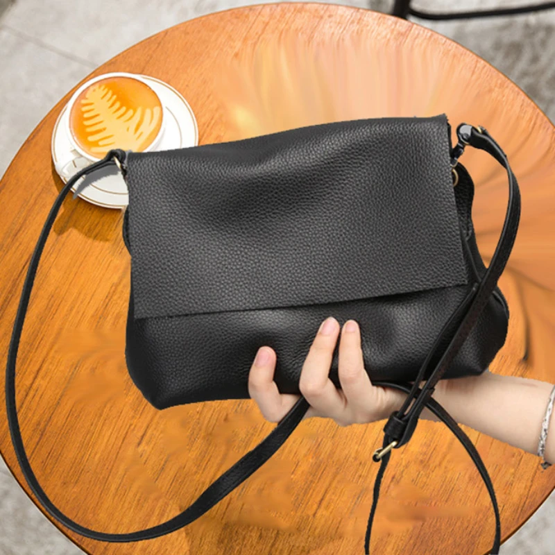 New Genuine Leather Mini Crossbody Bag Women First Layer Cowhide Multi-Pocket Shoulder Bag Luxury Small Flap Purse