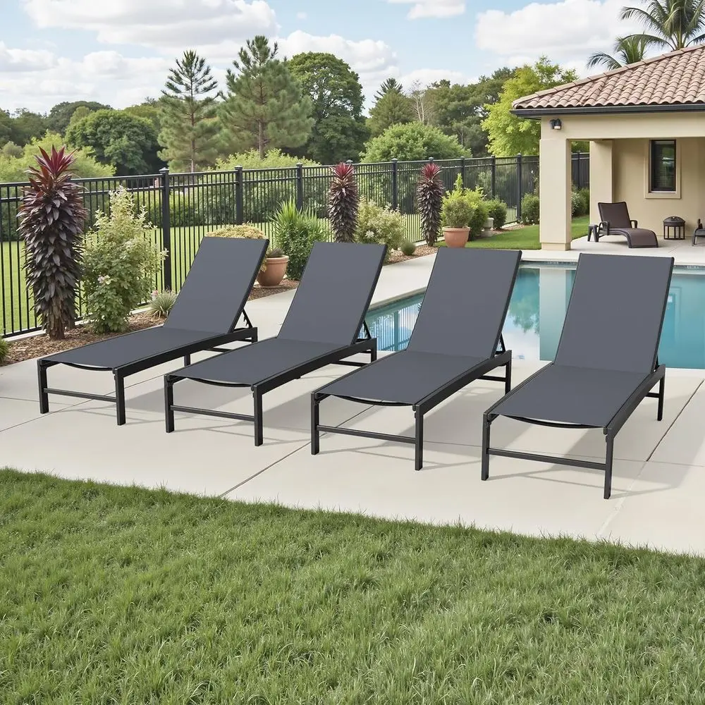 

Chaise Lounge Chair Outdoor Set o 4, Adjustable 5 Positions Pool Lounge Chairs, Metal Tanning Recliner, Outdoor urniture All Wea