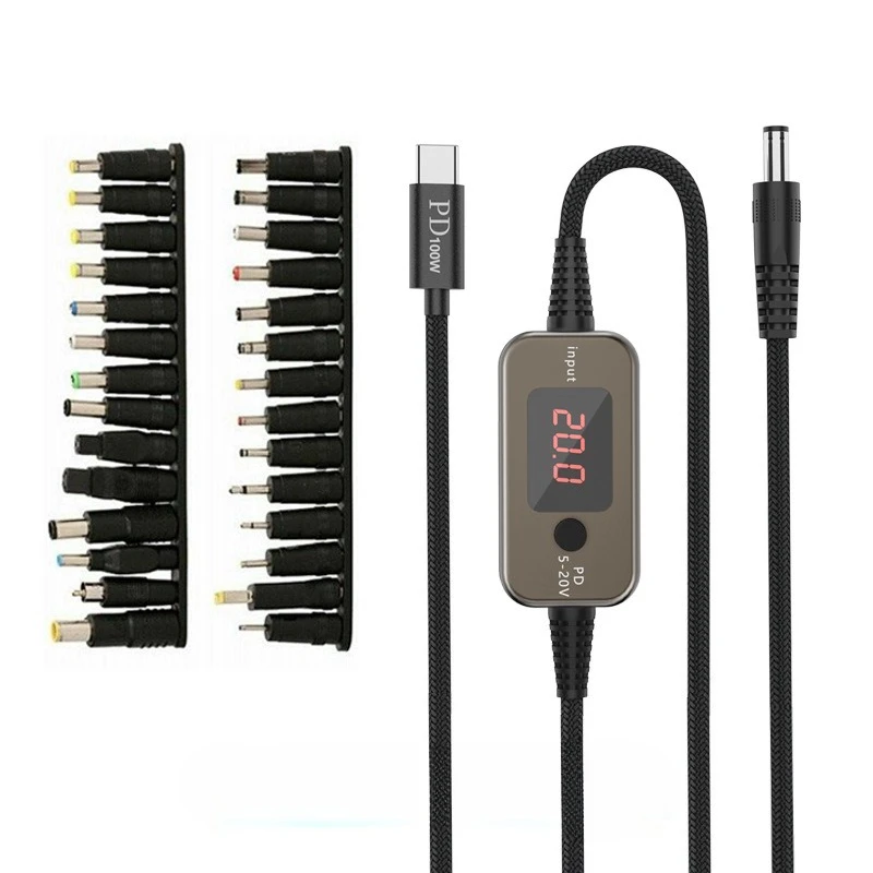 

100W USB C To DC Power Boost Cable Type C To DC 5V/9V/12V/15V/20V Boost Converter Adjustable Voltage TypeC Cable for Wifi Router