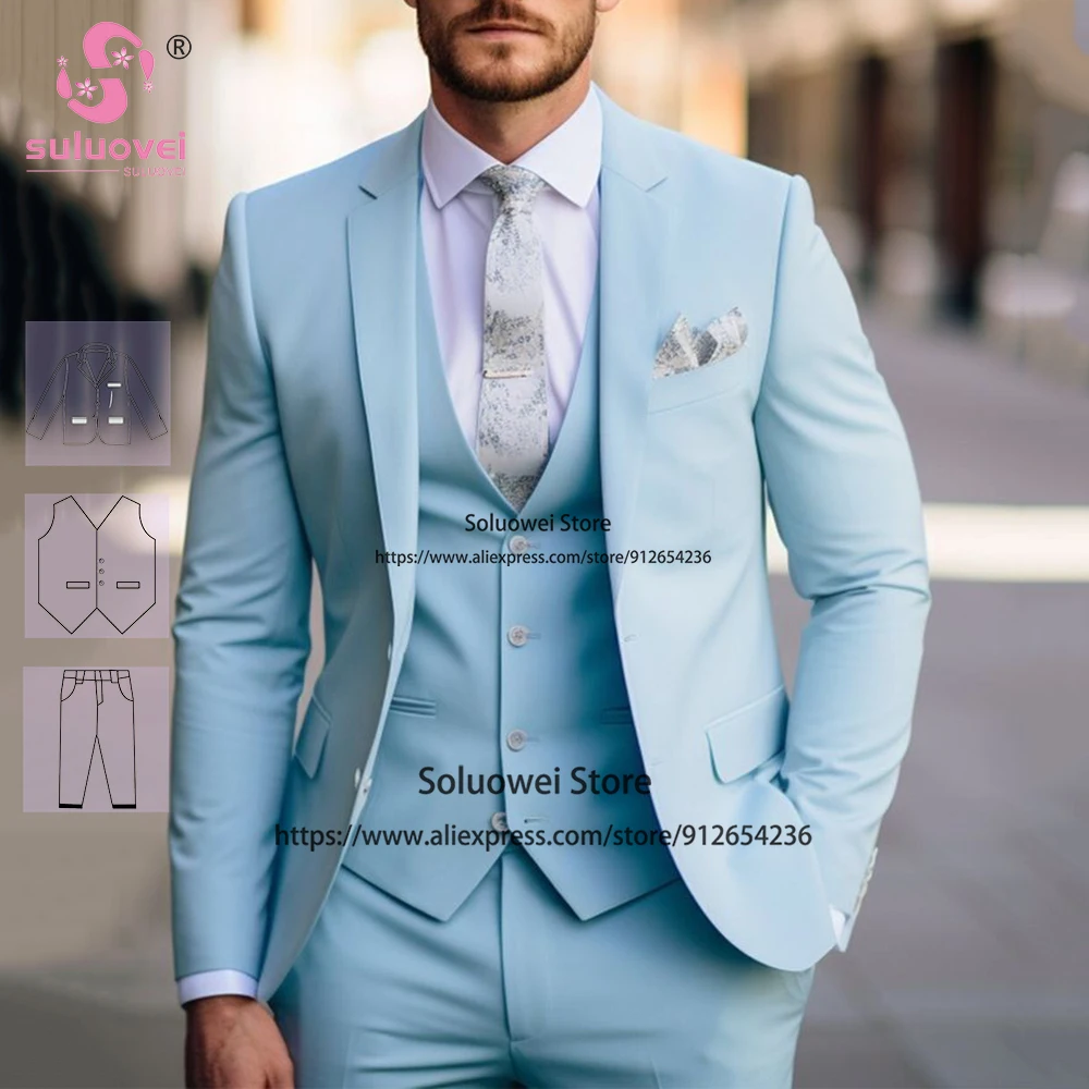 

Fashion Elegant Suits For Men Slim Fit 3 Piece Jacket Vest Pants Set Formal Grooms Wedding Notch Lapel Tuxedos Vestidos De Novia