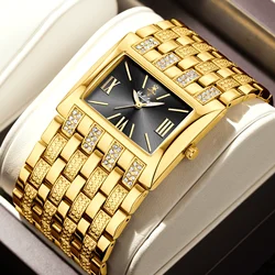 YaLaLuSi Brand Best Seller New Women's Watch Rectangle Gold Case Black Dial Crystal Drilling Luxury Ion Plating Gift Box Regulat