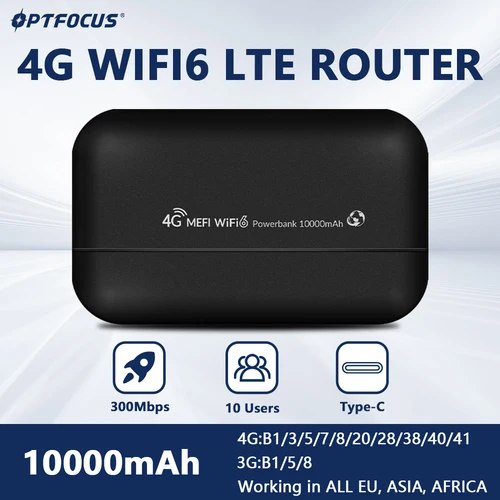 Imagen 1 del producto Enrutador OPTFOCUS 4G WIFI LTE, módem MIFI WIFI6 de 300Mbps, enrutador Simcard, Banco de energía de 10000mAh, punto de acceso inalámbrico, enrutador de bolsillo Sim