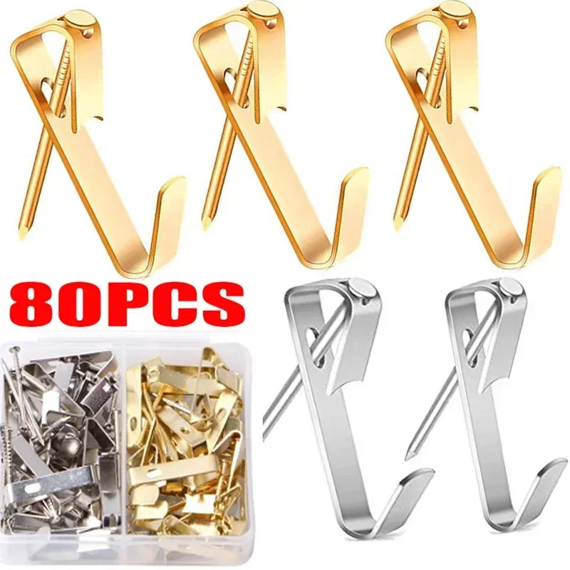 80pcs Metal Picture Hooks for Nailing Painting Frame Hanger Hard Wood Solid Wall Hook Photo Hanging Tool Wall Picture Holder