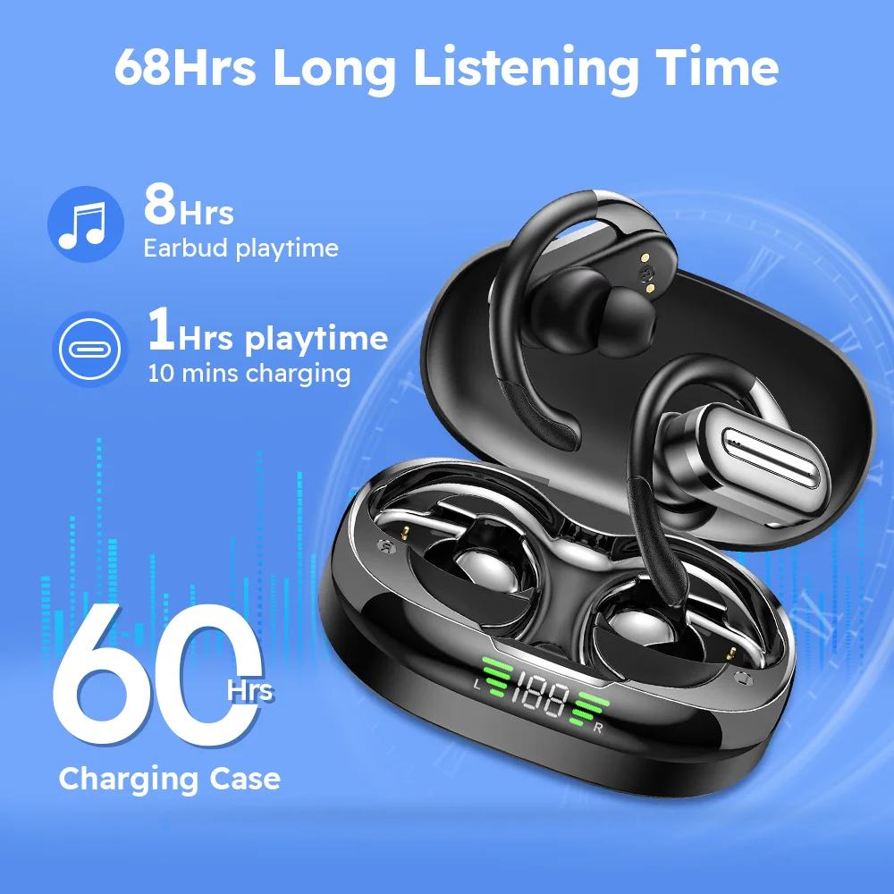 Bluetooth Earphone 20 Hours Play Time Swimming Waterproof Earbuds Dual Wear Style Sport Wireless Headset TWS Ipx7 Earbuds Stereo