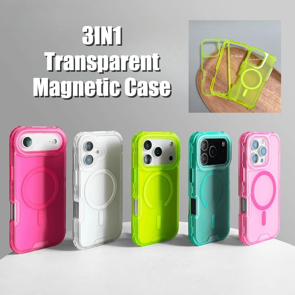 3 IN 1 Matte Transparente Haut Gefühl Magnetische Telefon Fall Für IPhone Air 17 Pro Max 17 Pro Drahtlose Lade Anti-drop schützen Abdeckung