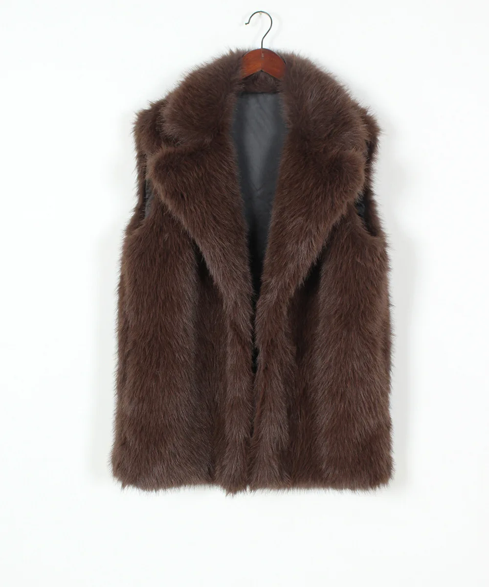فو الثعلب الفراء سترة معاطف النساء الصلبة سترات من الفرو رفض طوق أكمام المفتوحة غرزة سميكة الدافئة الفراء عادية 2025 الخريف الشتاء