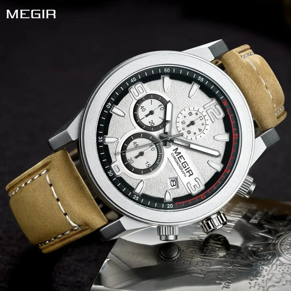 

MEGIR 2026 Leisure Business Quartz Men's Watch Waterproof Luminous Calendar Chronograph Watches for Men Relogios Masculino