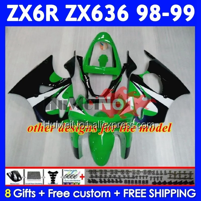 Factory green Body For KAWASAKI NINJA ZX-6R ZX-636 ZX600 600CC 202No.34 ZX636 ZX 636 6 R 600 CC 6R ZX6R 98 99 1998 1999 Fairings